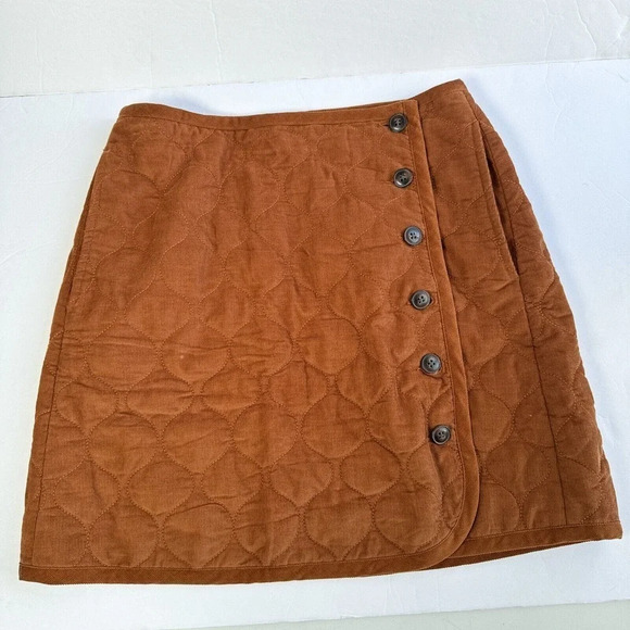 Madewell New Corduroy Quilted Brown Pockets Mini A-line Skirt Fall Women's 4 - Picture 3 of 12